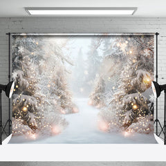 Aperturee - Aperturee Foggy Snowy Pine Forest Light Winter Photo Backdrop