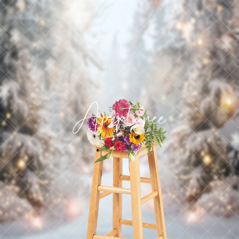 Aperturee - Aperturee Foggy Snowy Pine Forest Light Winter Photo Backdrop