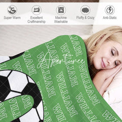 Aperturee - Aperturee Football Number Green Custom Name Blanket For Boys