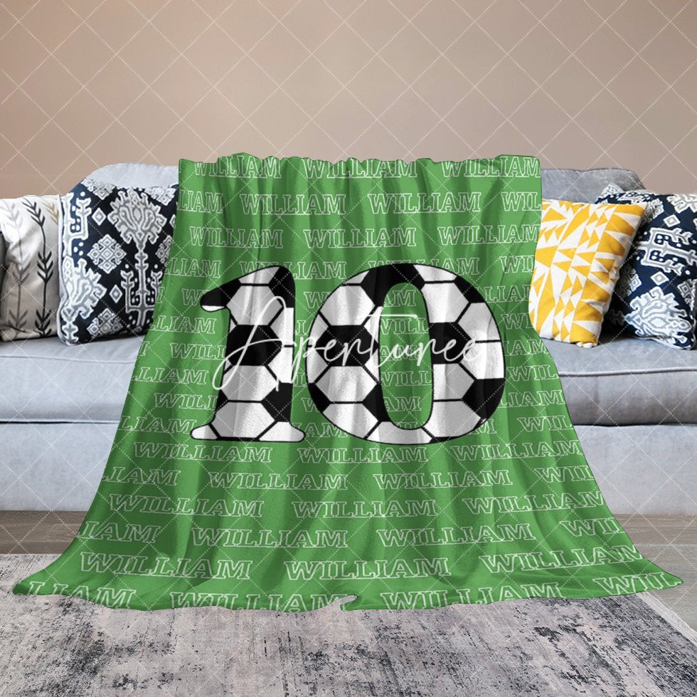 Aperturee - Aperturee Football Number Green Custom Name Blanket For Boys