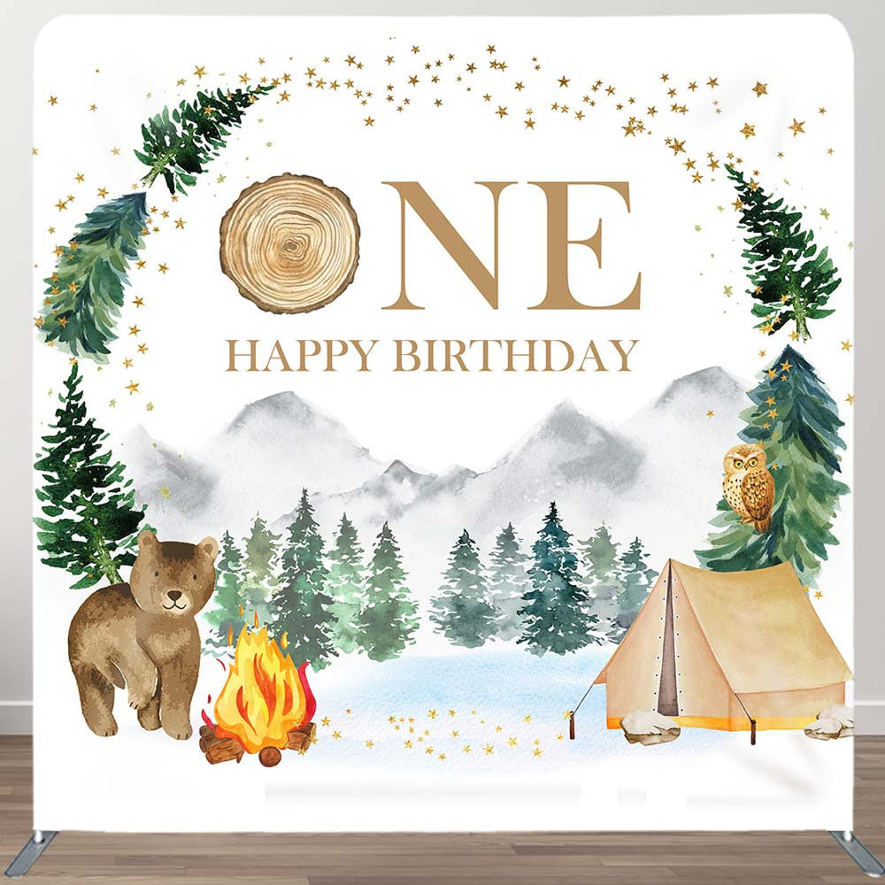 Aperturee - Aperturee Forest Bear Camping 1St Birthday Pillow Case Backdrop