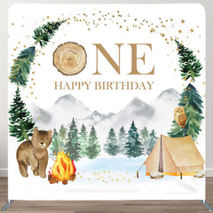 Aperturee - Aperturee Forest Bear Camping 1St Birthday Pillow Case Backdrop