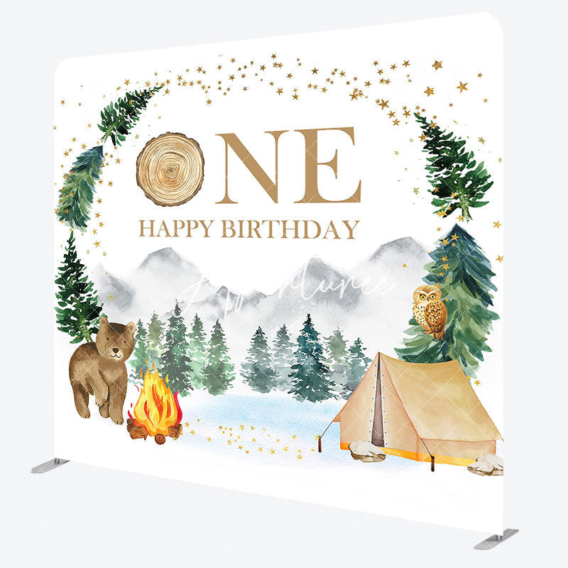 Aperturee - Aperturee Forest Bear Camping 1St Birthday Pillow Case Backdrop