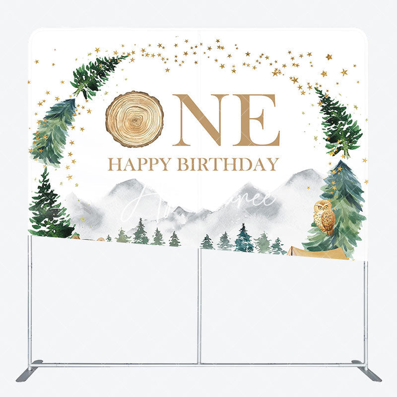 Aperturee - Aperturee Forest Bear Camping 1St Birthday Pillow Case Backdrop