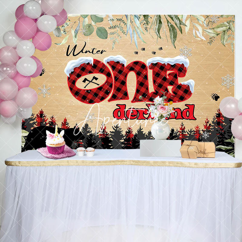 Aperturee - Aperturee Forest Bear Winter Onederland 1st Birthday Backdrop