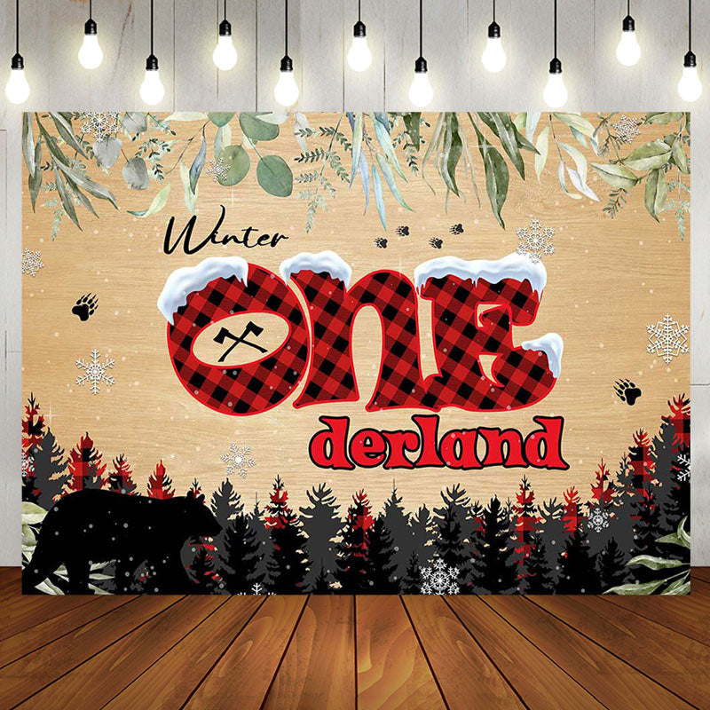 Aperturee - Aperturee Forest Bear Winter Onederland 1st Birthday Backdrop