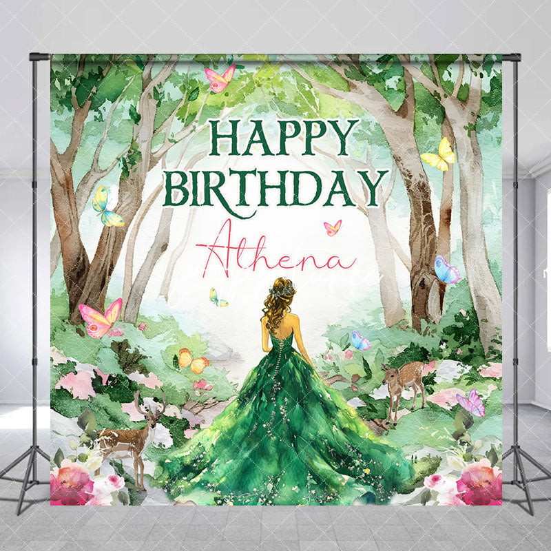 Aperturee - Aperturee Forest Butterfly Princess Custom Birthday Backdrop