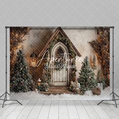 Aperturee - Aperturee Forest Cabin Trees Winter Christmas Scene Photo Backdrop