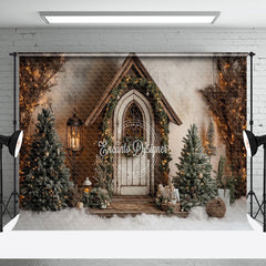 Aperturee - Aperturee Forest Cabin Trees Winter Christmas Scene Photo Backdrop