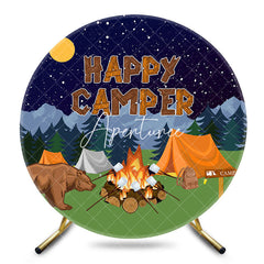 Aperturee - Aperturee Forest Camping Bear Round Happy Birthday Backdrop