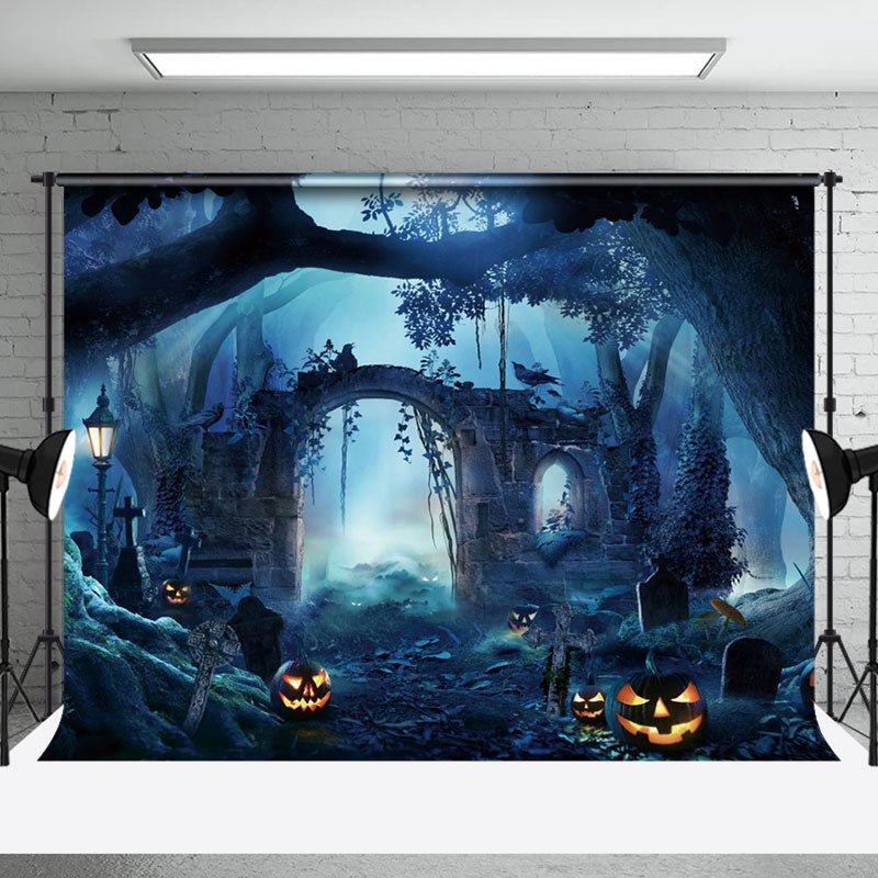 Aperturee - Aperturee Forest Grave Wonderland Pumpkin Halloween Backdrop