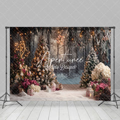 Aperturee - Aperturee Forest Holiday Christmas Country Lane Photo Backdrop