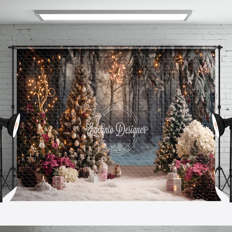 Aperturee - Aperturee Forest Holiday Christmas Country Lane Photo Backdrop