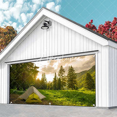 Aperturee - Aperturee Forest Mountain Grass Camping Time Garage Door Banner