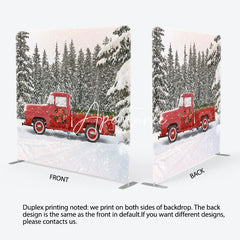 Aperturee - Aperturee Forest Red Truck Christmas Tension Fabric Backdrop