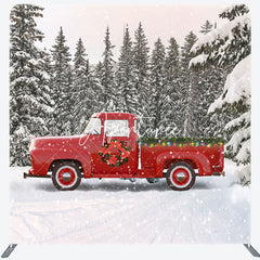 Aperturee - Aperturee Forest Red Truck Christmas Tension Fabric Backdrop