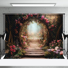 Aperturee - Aperturee Forest Romantic Floral Arch Path Photo Backdrop