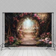 Aperturee - Aperturee Forest Romantic Floral Arch Path Photo Backdrop