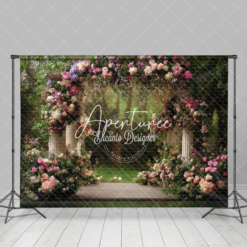 Aperturee - Aperturee Forest White Pavilion Romantic Floral Wedding Backdrop