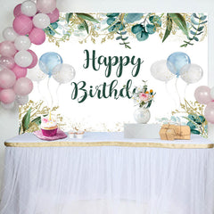 Aperturee - Aperturee Fresh Green Gold Balloon Happy Birthday Backdrop