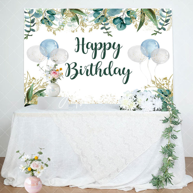 Aperturee - Aperturee Fresh Green Gold Balloon Happy Birthday Backdrop