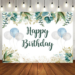 Aperturee - Aperturee Fresh Green Gold Balloon Happy Birthday Backdrop