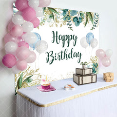 Aperturee - Aperturee Fresh Green Gold Balloon Happy Birthday Backdrop