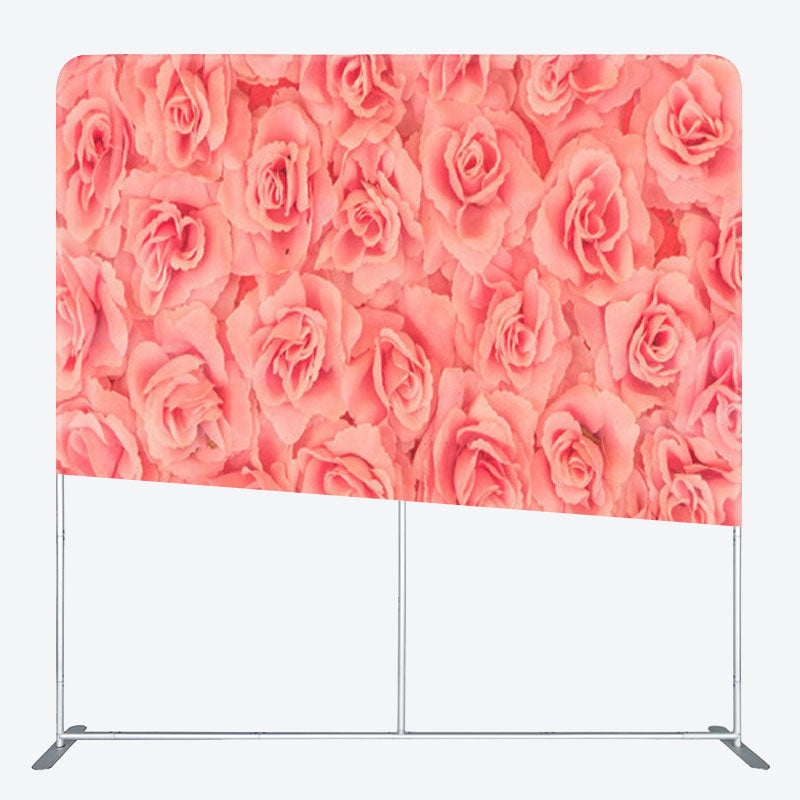 Aperturee - Aperturee Fresh Pink Roses Fabric Valentines Day Backdrop Cover