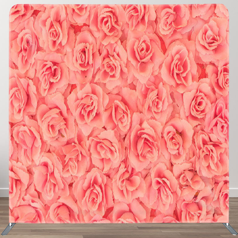 Aperturee - Aperturee Fresh Pink Roses Fabric Valentines Day Backdrop Cover