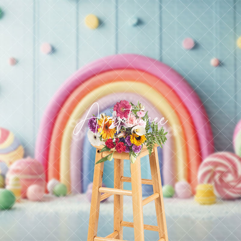 Aperturee - Aperturee Frosting Colorful Candy Rainbow Cake Smash Backdrop