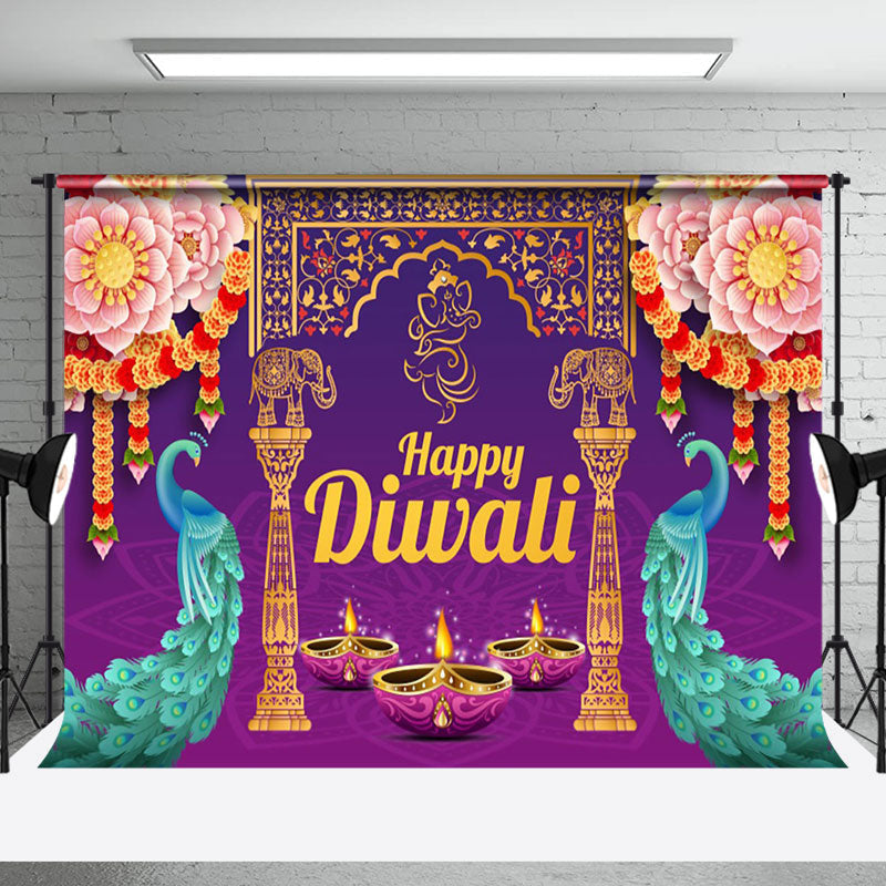 Aperturee - Aperturee Fuchsia Floral Peacock Ganesha Happy Diwali Backdrop