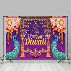 Aperturee - Aperturee Fuchsia Floral Peacock Ganesha Happy Diwali Backdrop