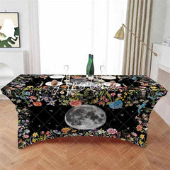 Aperturee - Aperturee Full Moon Plant Border Black Stretch Table Cover