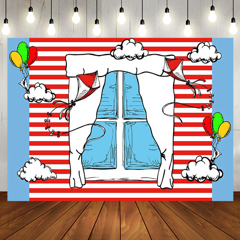 Aperturee - Aperturee Funny Blue Red Stripe Window Kite Birthday Backdrop