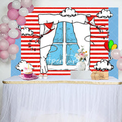 Aperturee - Aperturee Funny Blue Red Stripe Window Kite Birthday Backdrop