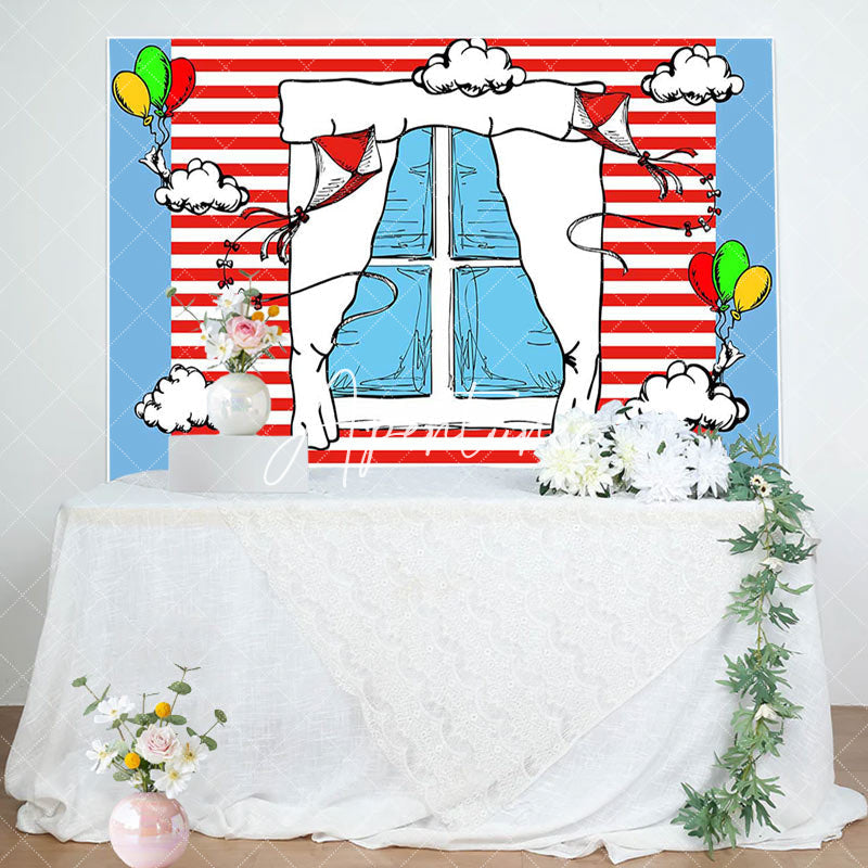 Aperturee - Aperturee Funny Blue Red Stripe Window Kite Birthday Backdrop