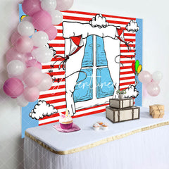 Aperturee - Aperturee Funny Blue Red Stripe Window Kite Birthday Backdrop