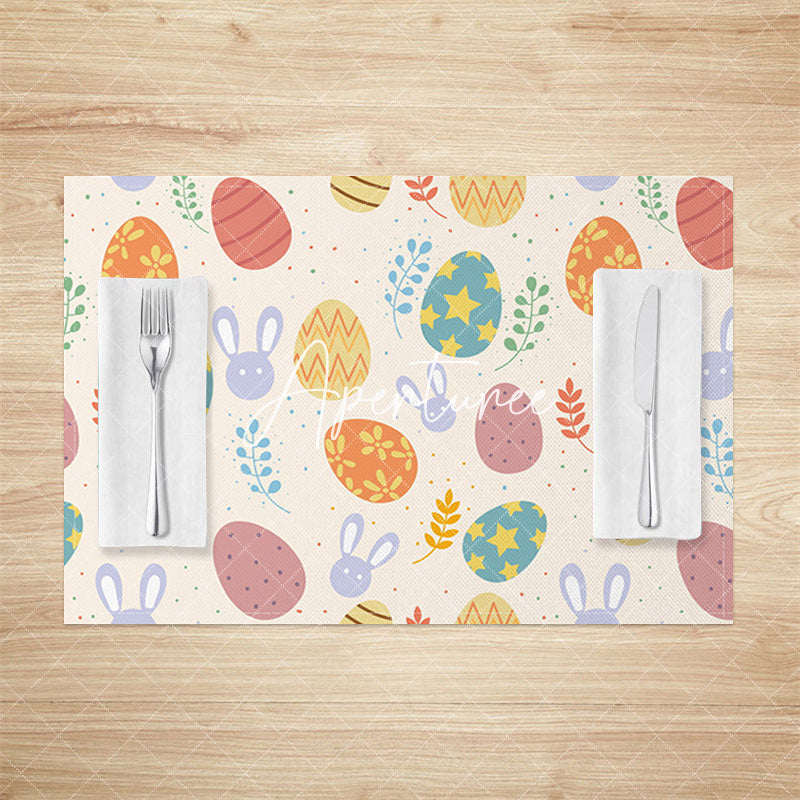 Aperturee - Aperturee Funny Eggs Bunny Floral Easter Set Of 4 Placemats