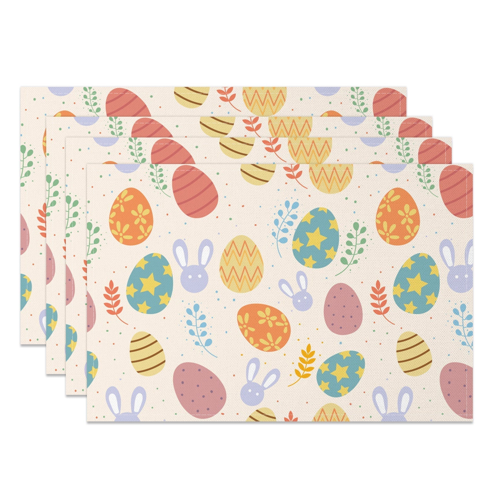 Aperturee - Aperturee Funny Eggs Bunny Floral Easter Set Of 4 Placemats