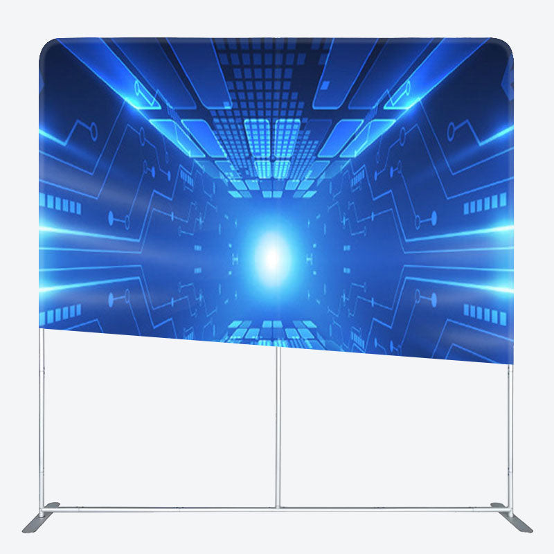 Aperturee - Aperturee Futuristic Cyber Style Blue Tunnel Party Backdrop