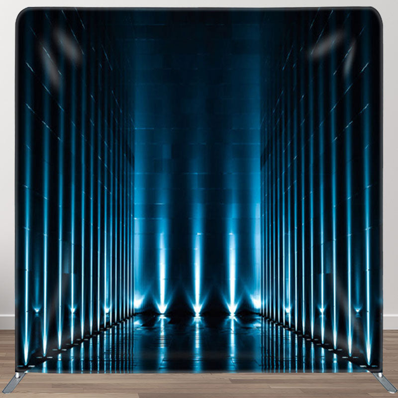 Aperturee - Aperturee Futuristic Dim Blue Light Tunnel Fabric Backdrop Cover