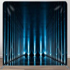 Aperturee - Aperturee Futuristic Dim Blue Light Tunnel Fabric Backdrop Cover