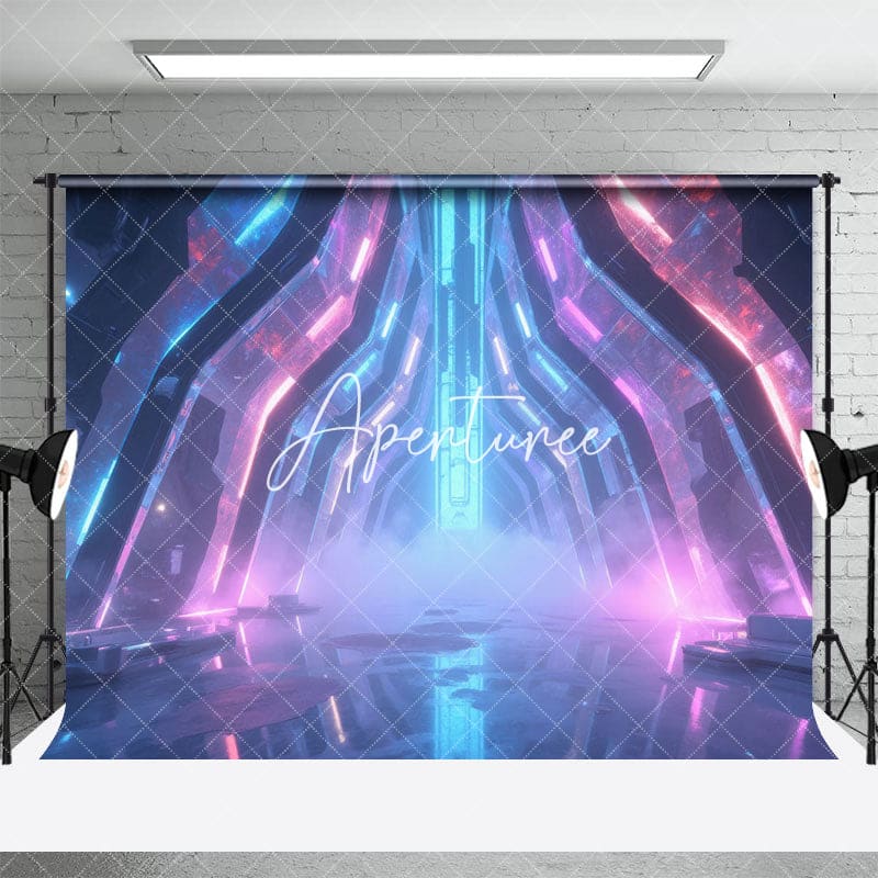 Aperturee - Aperturee Futuristic Indoor Corridor Glow Neon Lights Backdrop