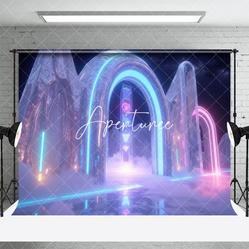 Aperturee - Aperturee Futuristic Portal Neon Arch 007 Signage Backdrop