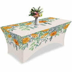 Aperturee - Aperturee Garden Blossom Flower Green Leaf Stretch Table Cover