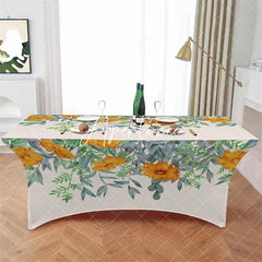 Aperturee - Aperturee Garden Blossom Flower Green Leaf Stretch Table Cover