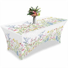 Aperturee - Aperturee Garden Colorful Blossom Flowers Stretch Table Cover