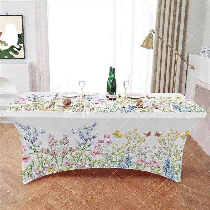 Aperturee - Aperturee Garden Colorful Blossom Flowers Stretch Table Cover