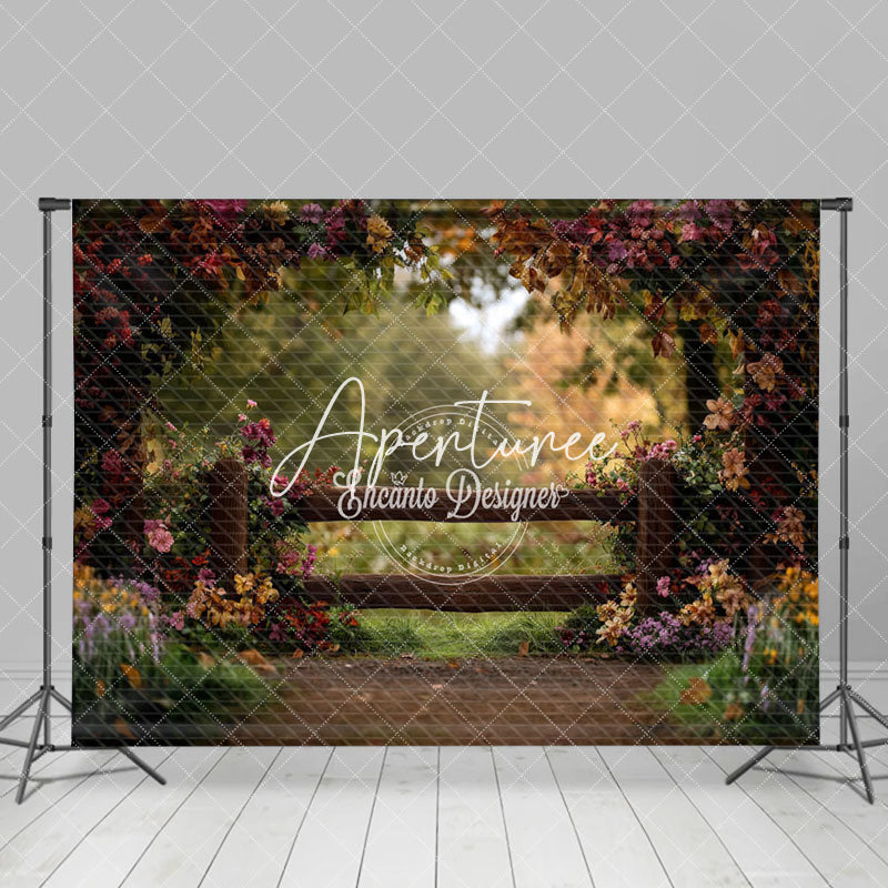 Aperturee - Aperturee Garden Fence Floral Natural Scene Spring Backdrop