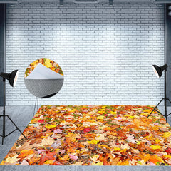 Aperturee - Aperturee Garden Grass Autumn Maple Leaf Fabric Floor Backdrop